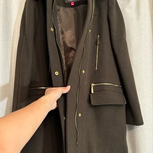 Vince Camuto Wool Hooded Trench Coat in Olive Green